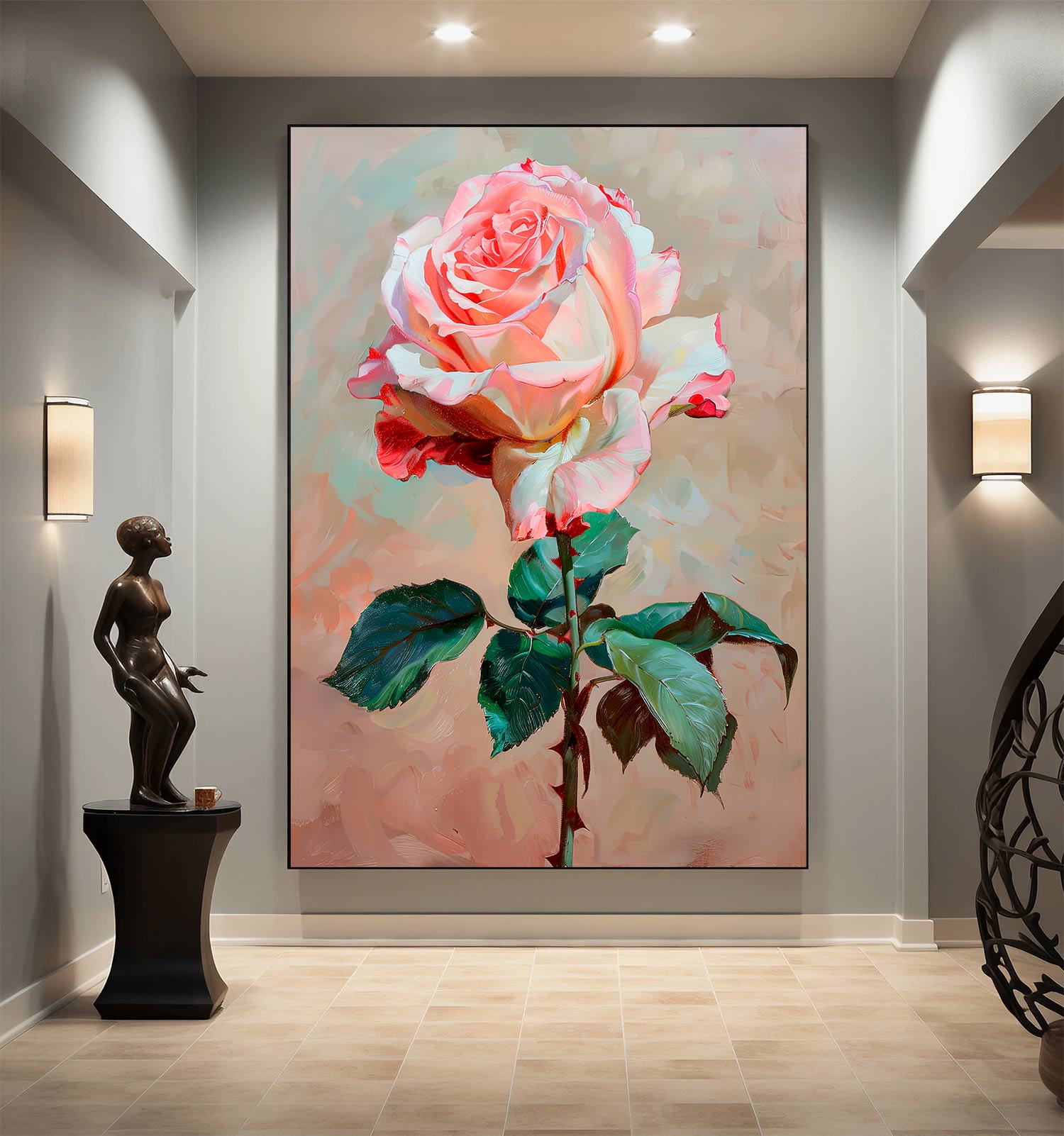 Blushing Beauty: Textured Rose Oil Painting