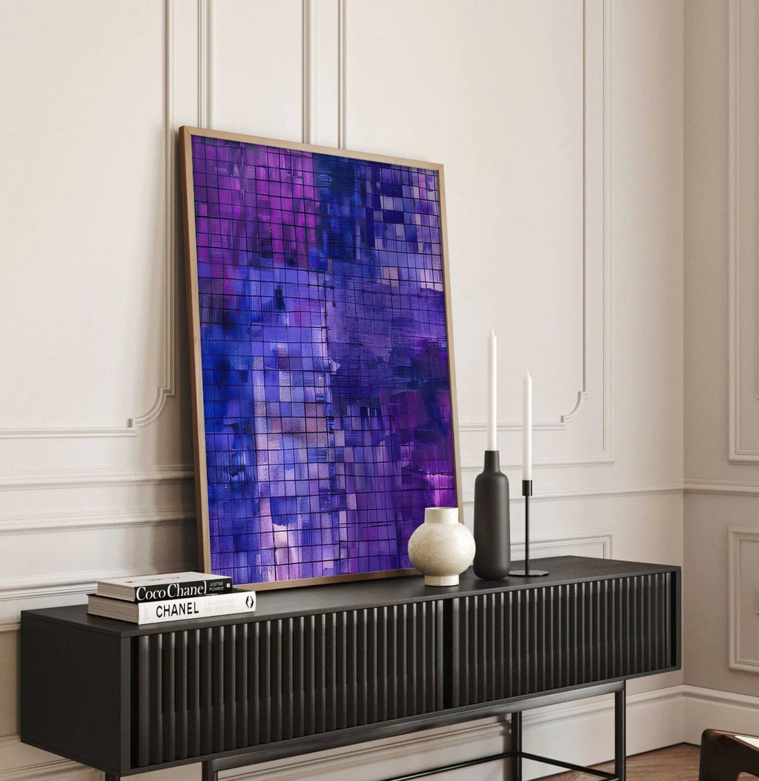 Violet Haze: Abstract Geometric Oil Painting