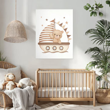 Teddy's Adventure - Adorable Sailing Bear Nursery Wall Art