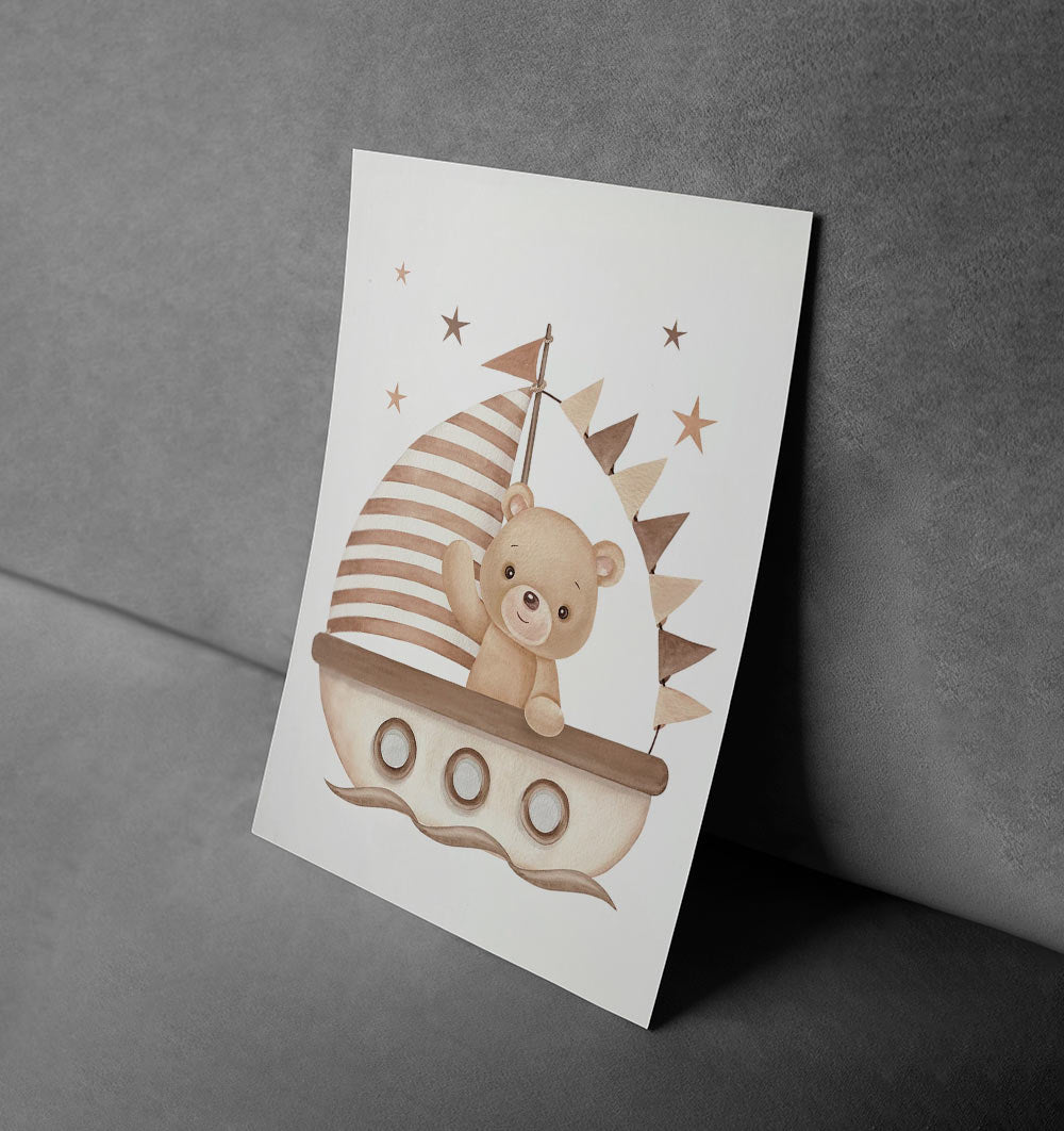 Teddy's Adventure - Adorable Sailing Bear Nursery Wall Art