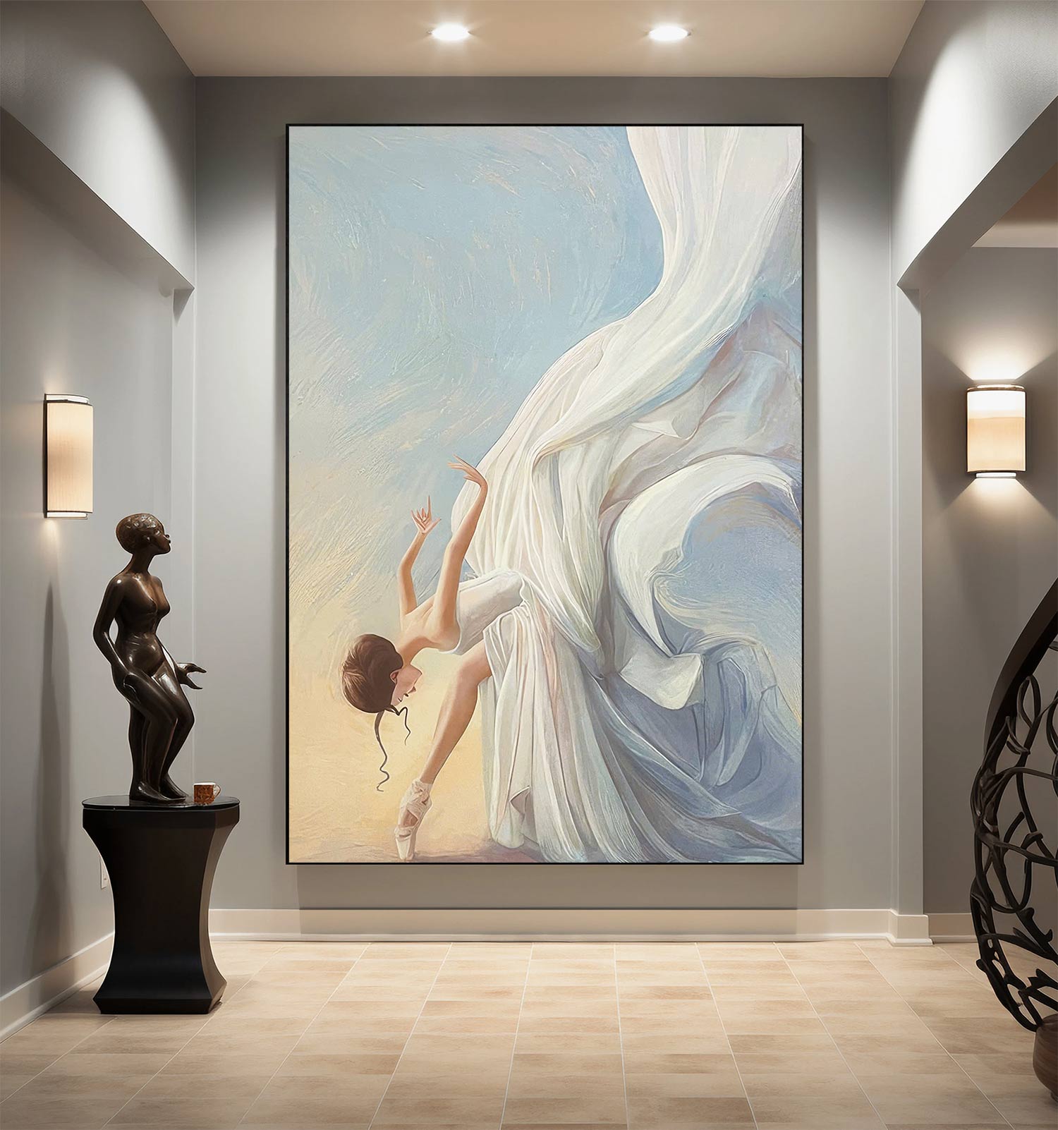 Grace in Motion: Ballet Dancer in White Oil Painting