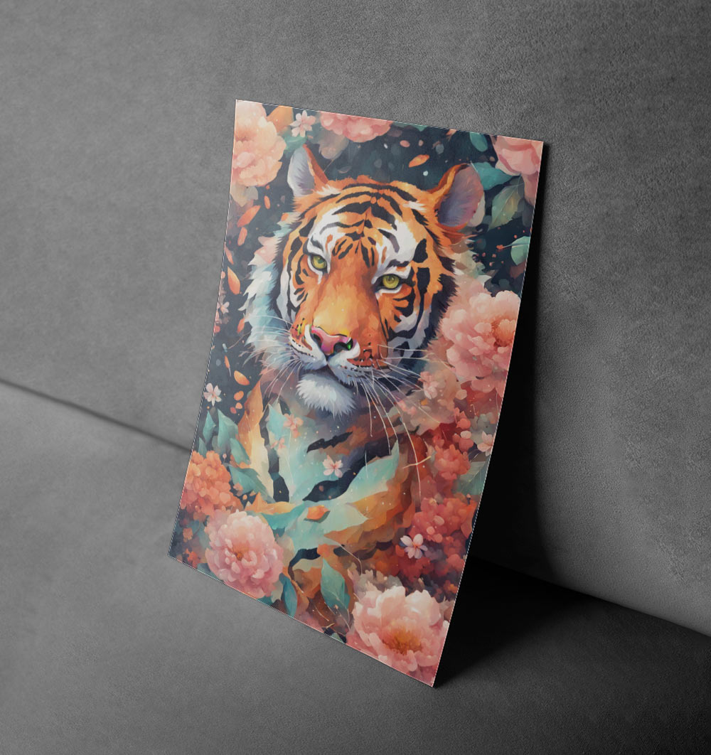 Majestic Tiger in Bloom – Fierce Beauty Floral Poster