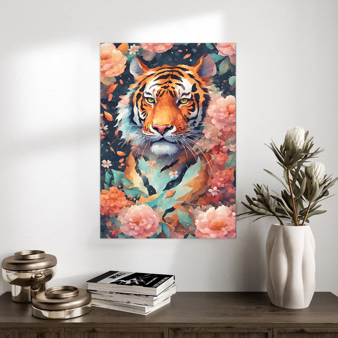 Majestic Tiger in Bloom – Fierce Beauty Floral Poster