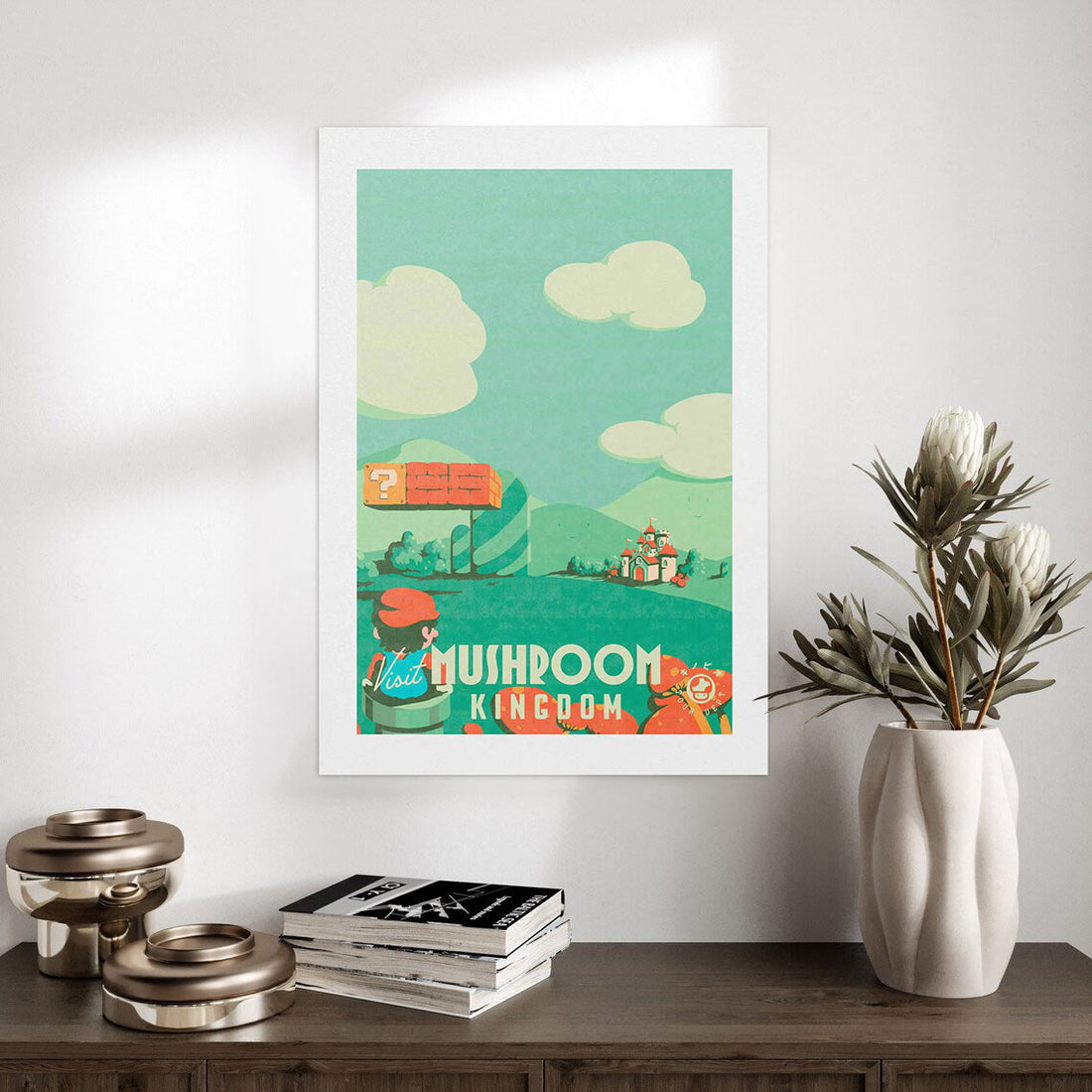 Visit Mushroom Kingdom Retro Gaming Poster