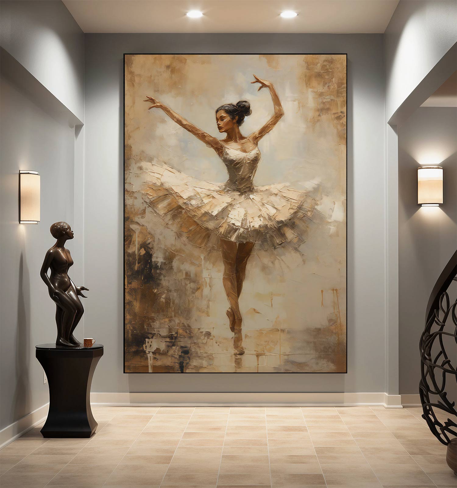 Timeless Elegance: Ballet Dancer in Motion Oil Painting