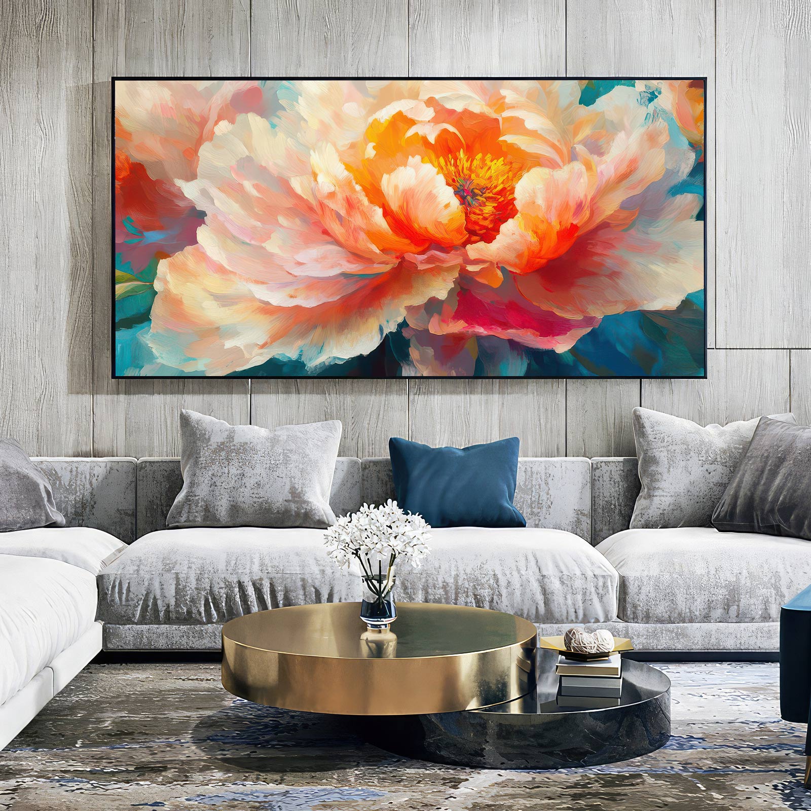 Vibrant Peony Bloom: Radiant Floral Oil Painting