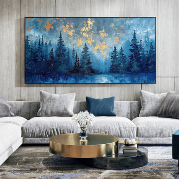 Mystical Forest Dawn: Enchanting Blue Landscape Oil Painting