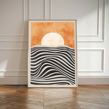 Abstract Sunset & Waves – Minimalist Canvas Print