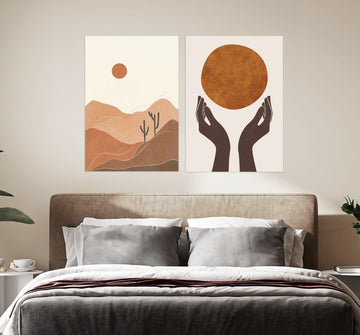 Minimal Desert Landscape and Sun Embrace Posters