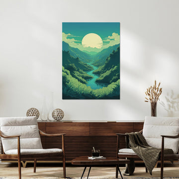 Tranquil Moonlit Valley – Serene River Canvas Print for Living Room