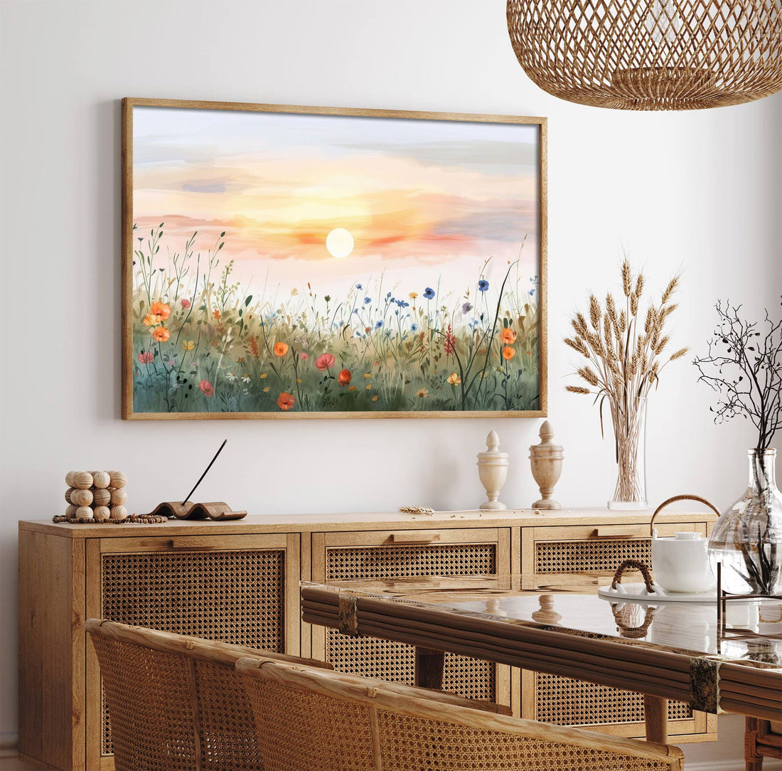 Serene Sunset Over Wildflowers Canvas Print – A Peaceful Meadow