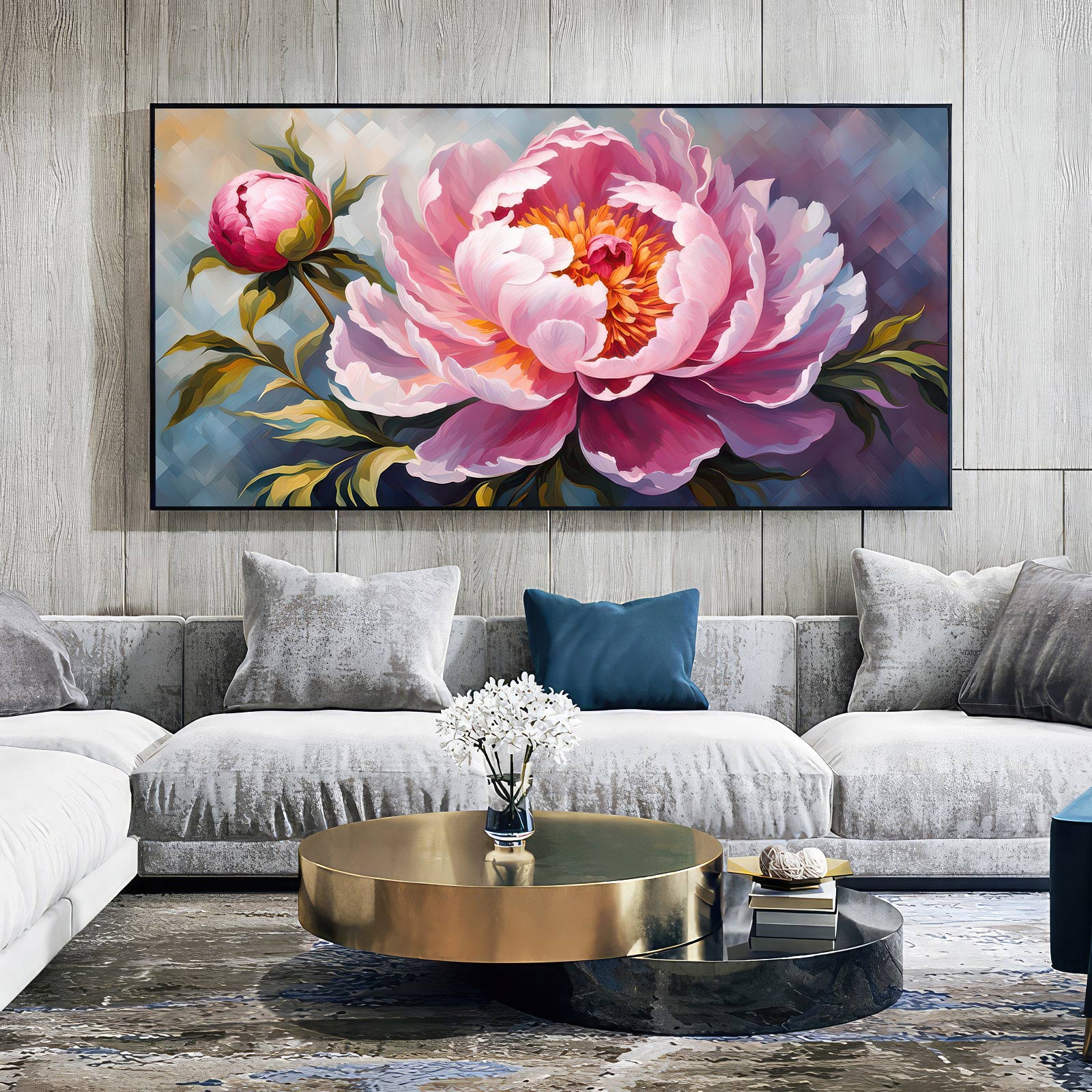 Radiant Bloom: Vibrant Pink Peony Floral Oil Painting