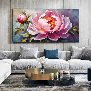 Radiant Bloom: Vibrant Pink Peony Floral Oil Painting