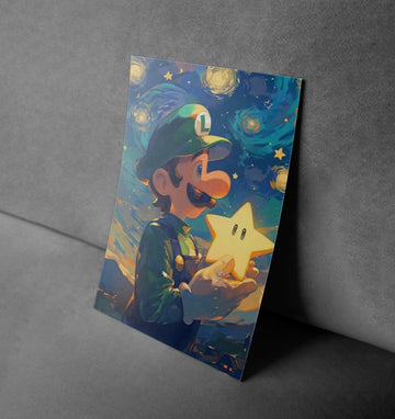 Luigi Starry Night Gaming Art Poster