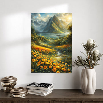 Majestic Mountain Bloom – Scenic Nature Landscape Poster