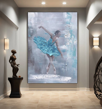 Blue Grace: Abstract Ballet Dancer Oil Painting