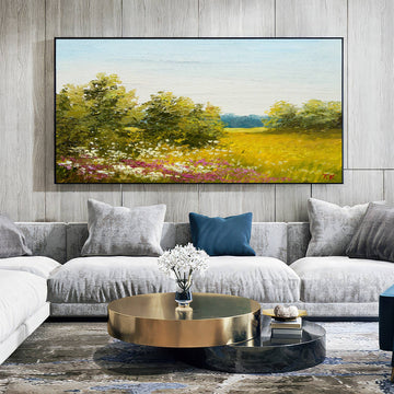 Golden Sunset Over River Valley: Tranquil Landscape Oil Painting