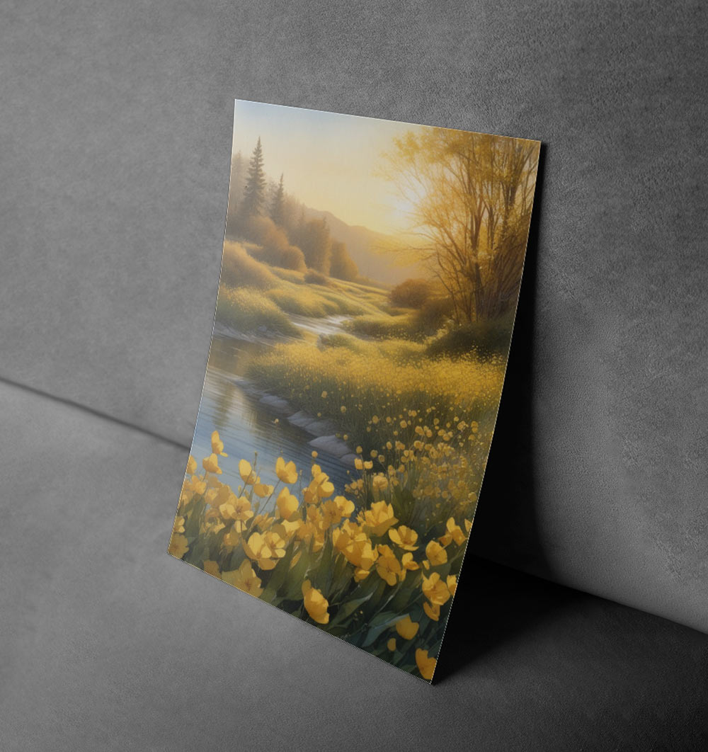 Golden River Flow – Tranquil Nature Landscape Poster