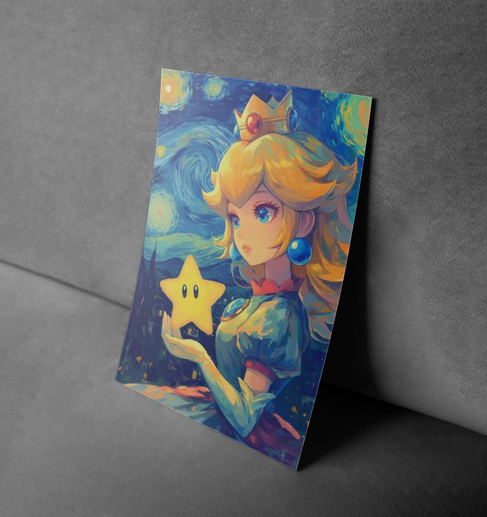 Princess Peach Starry Night Gaming Art Poster