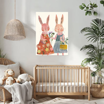 Charming Bunny Friends Canvas Poster - Perfect for Kids Room Decor