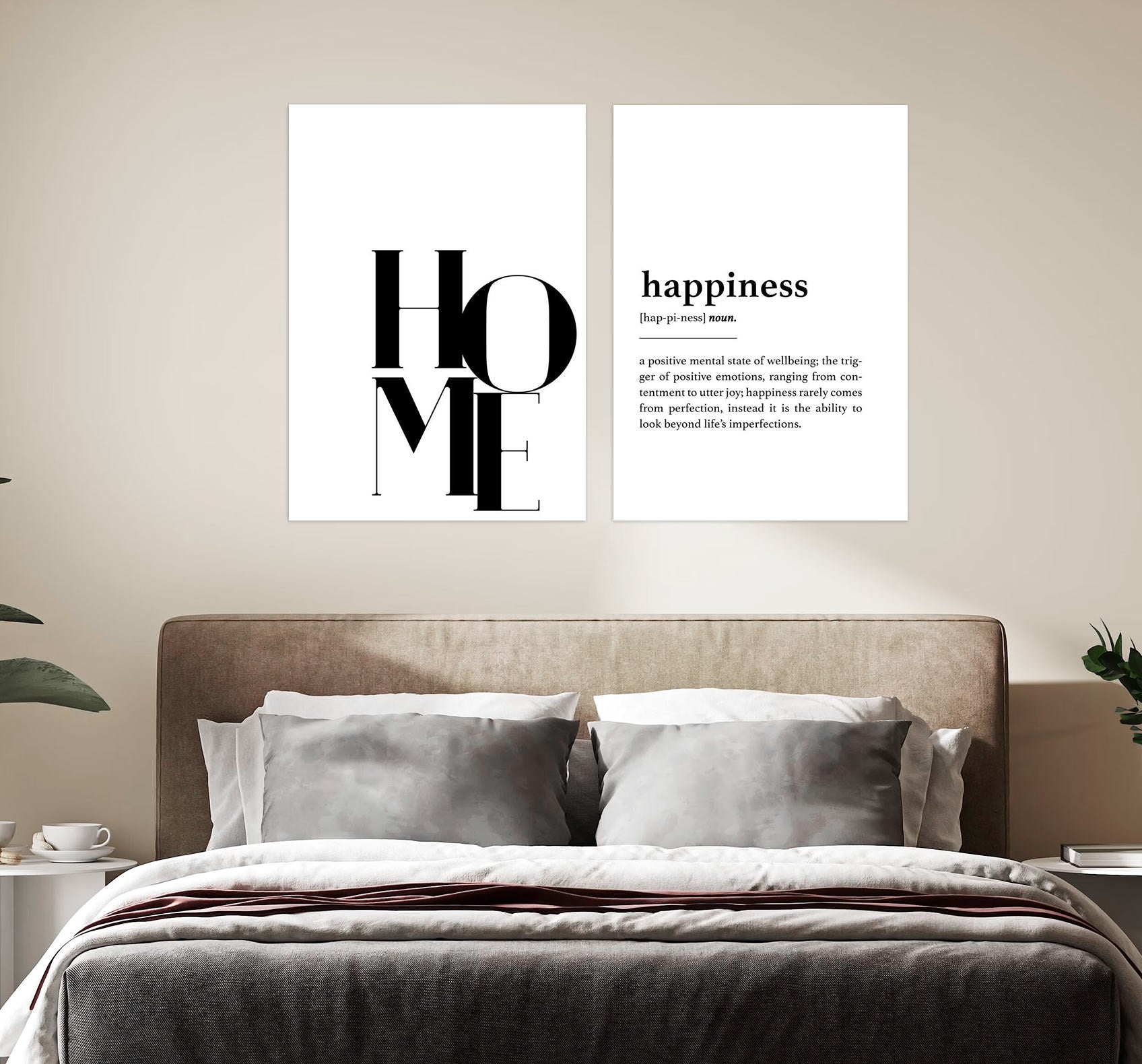 Elegant Minimalist Typography Posters – Home & Happiness Wall Art for Bedroom Décor