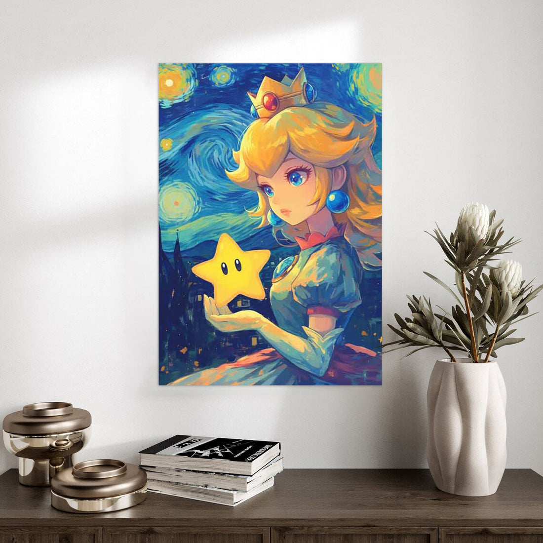 Princess Peach Starry Night Gaming Art Poster