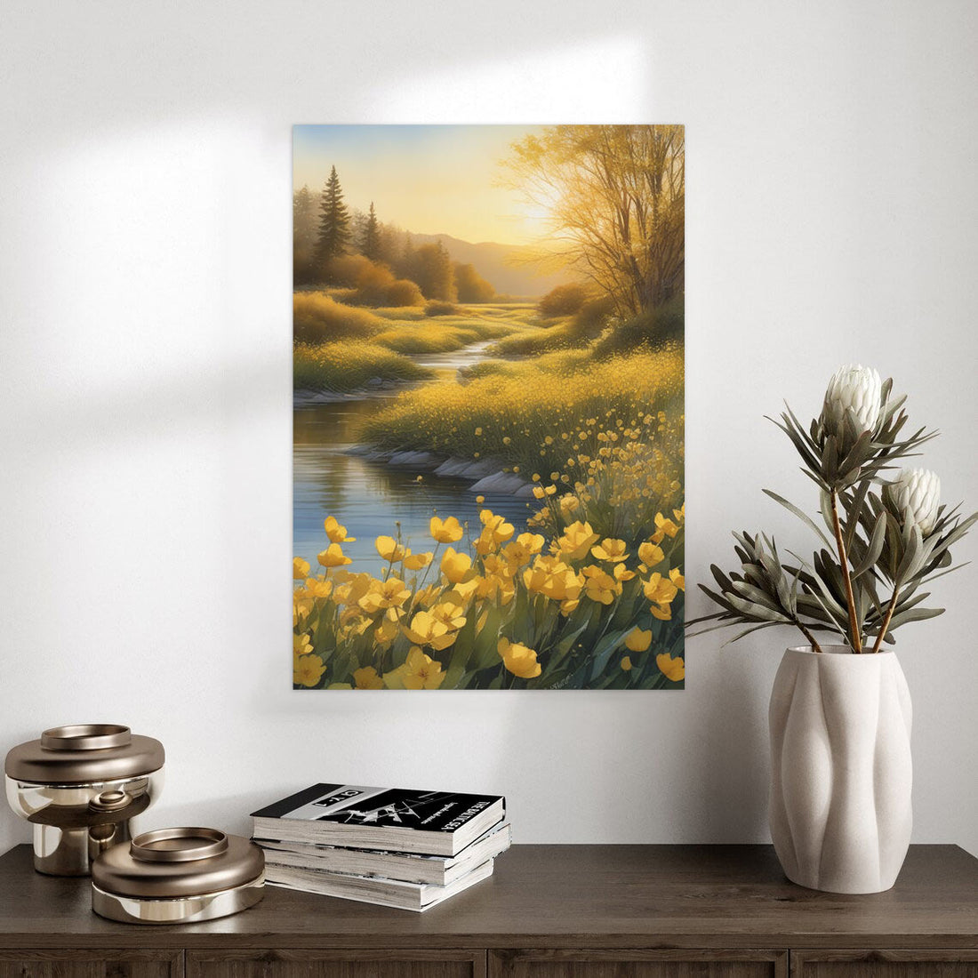 Golden River Flow – Tranquil Nature Landscape Poster