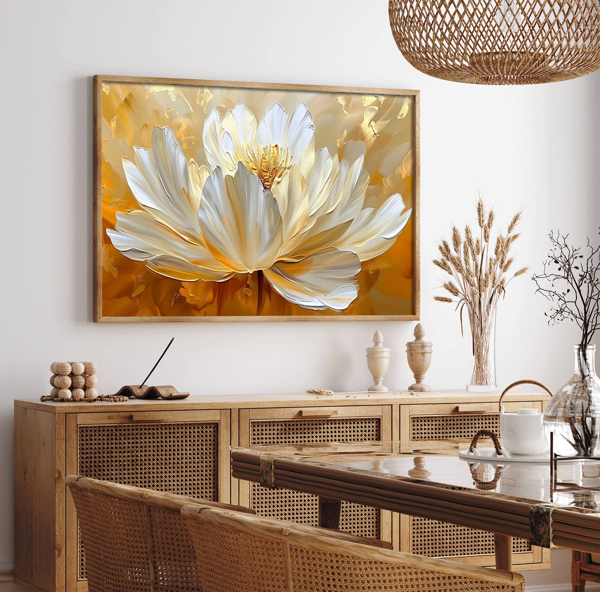 Golden Bloom: A Textured Floral Canvas