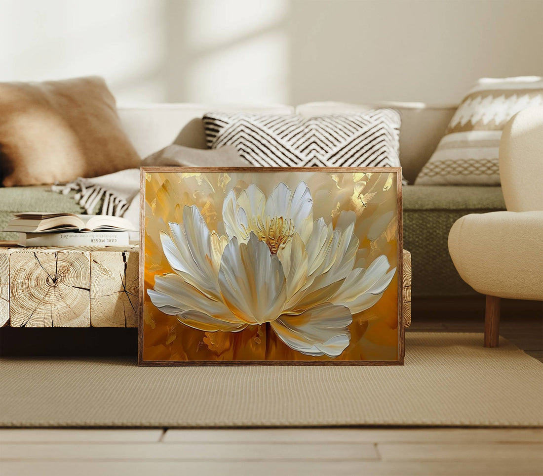 Golden Bloom: A Textured Floral Canvas