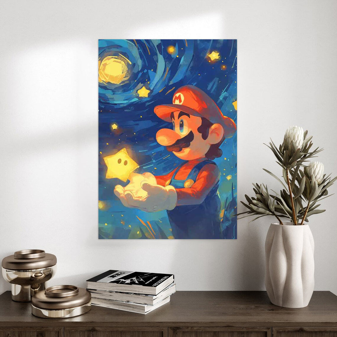 Mario Starry Night Gaming Art Poster