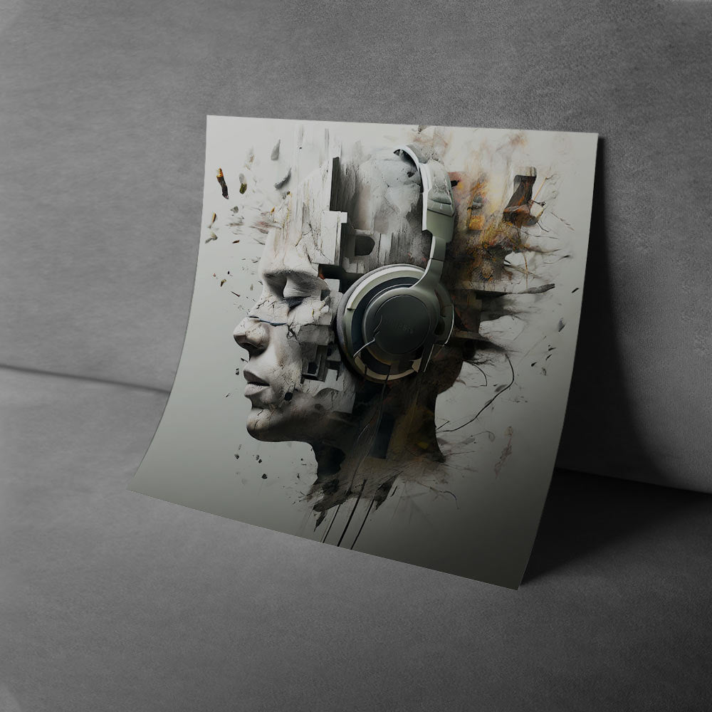 Abstract Fragmentation – Modern Canvas Art with Headphone Design for Living Room