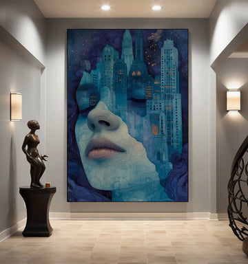 Dreamscape City: Abstract Woman and Urban Fusion Oil Painting