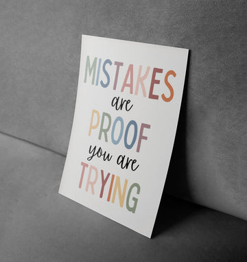 Mistakes Are Proof You're Trying: Inspirational Wall Art