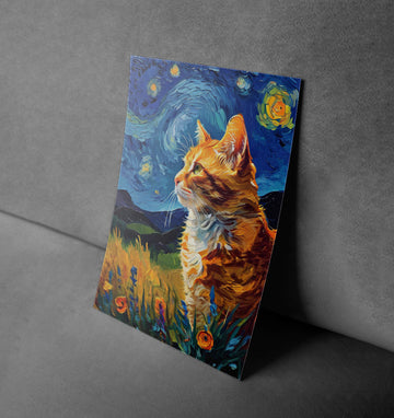 Feline in the Starry Field - Dreamy Cat Canvas Poster