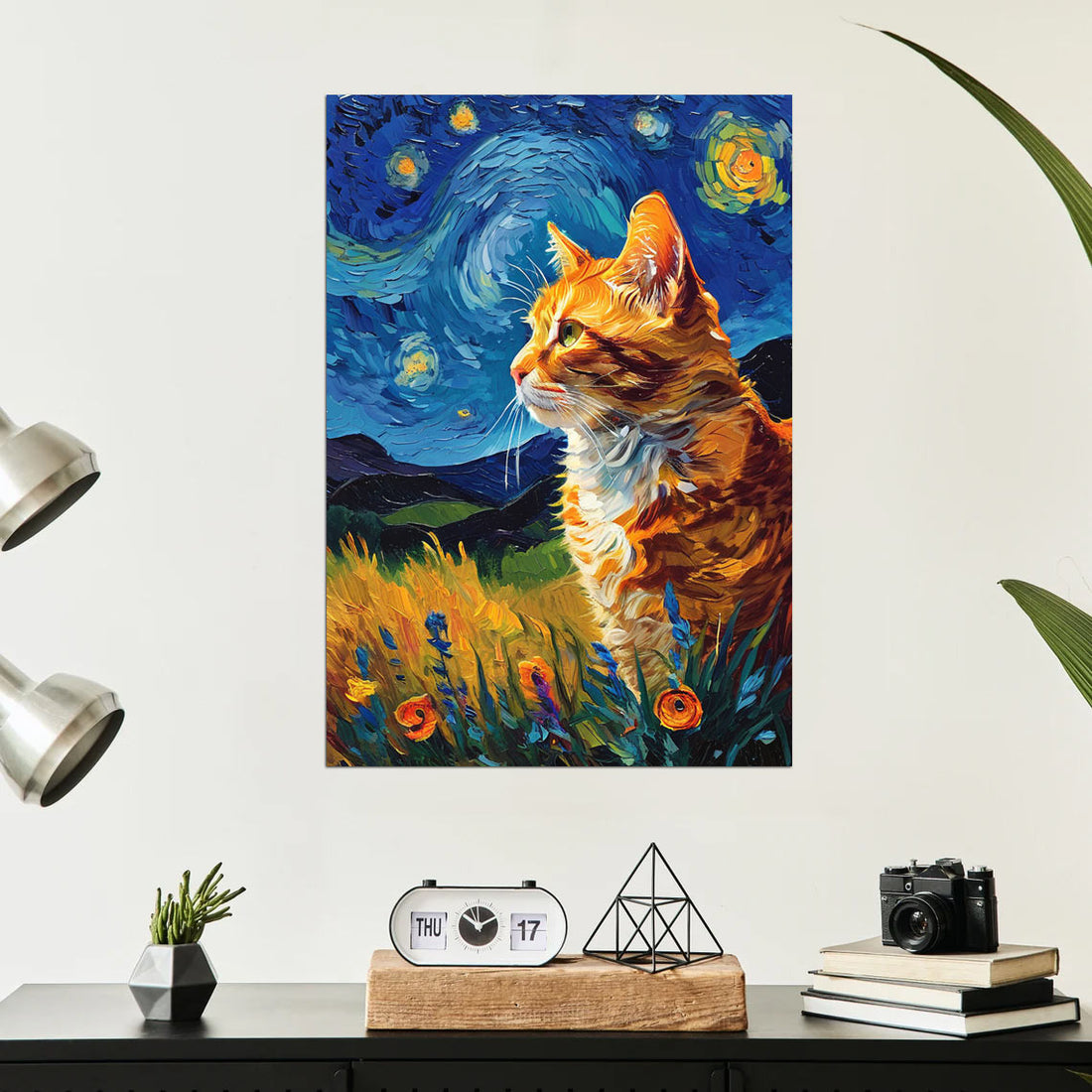 Feline in the Starry Field - Dreamy Cat Canvas Poster