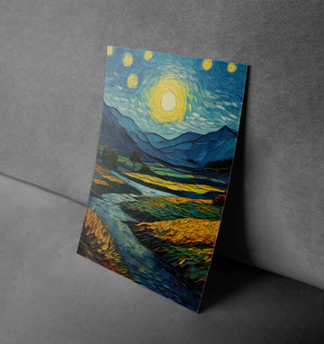 Moonlit Fields in Motion – Van Gogh-Inspired River Landscape