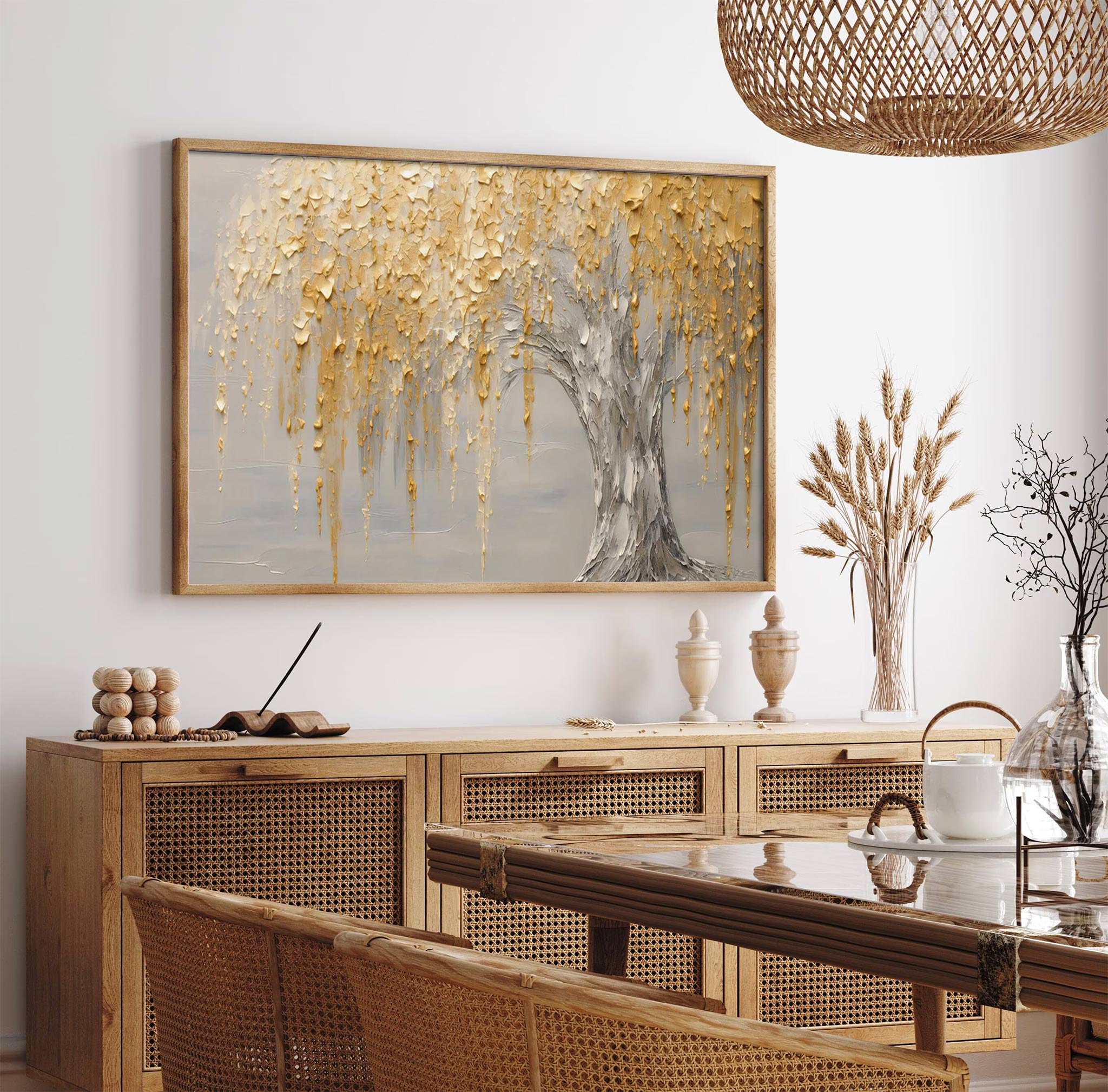 Golden Branches: A Textured Tree Canvas