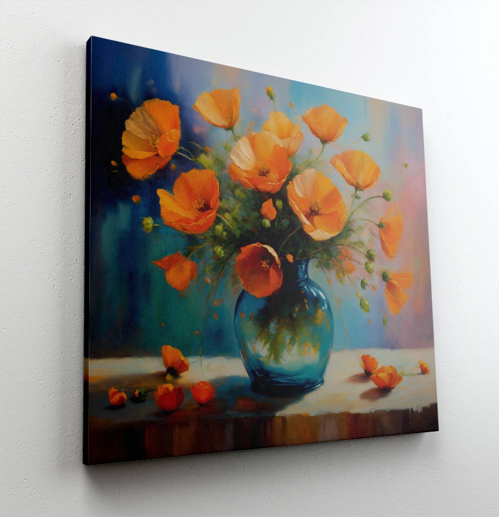 Golden Blossoms: Vibrant Floral Bouquet Oil Painting