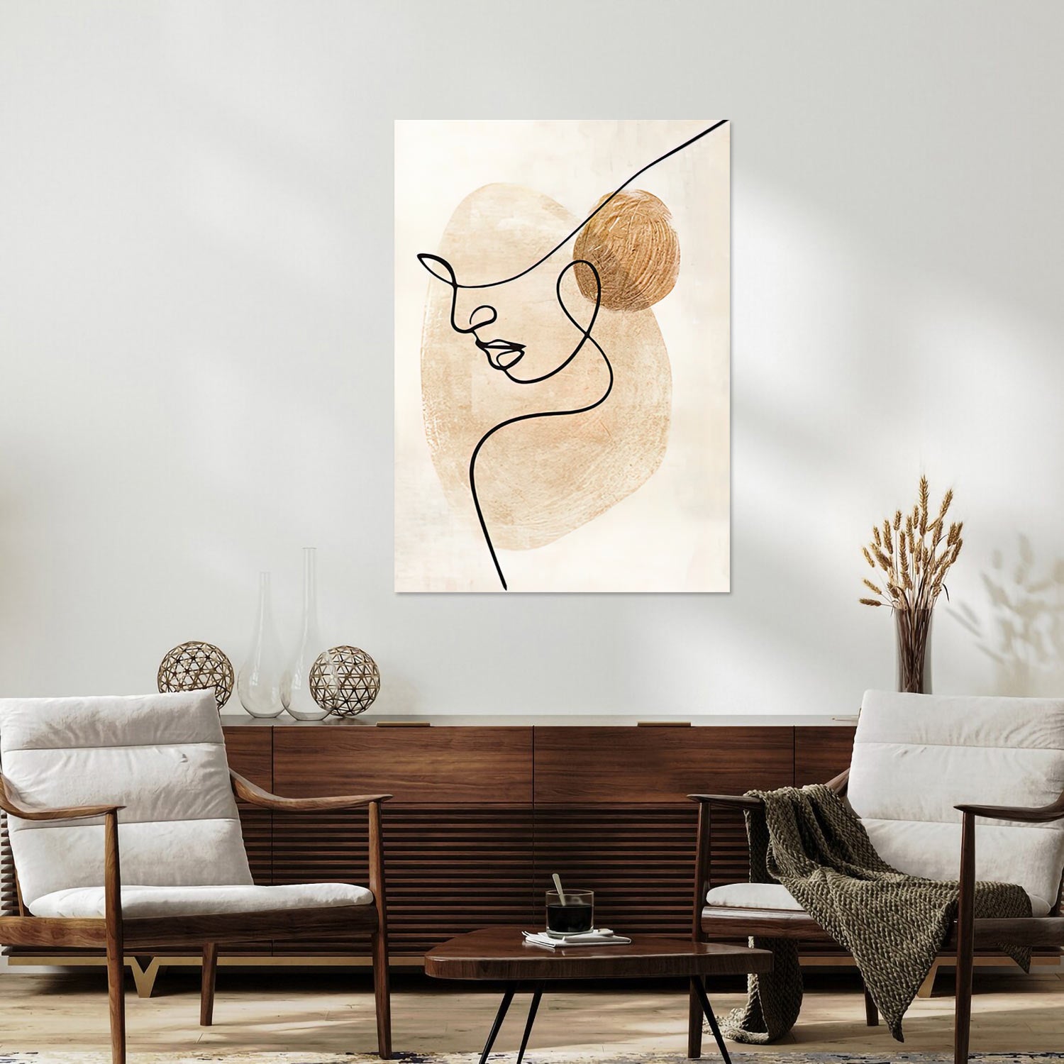 Minimalist Line Art Portrait – Elegant Living Room Canvas Print