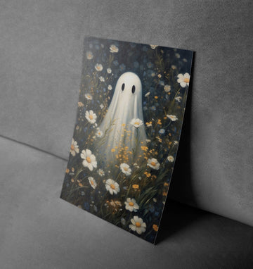 Whimsical Ghost in the Wildflowers Halloween Poster