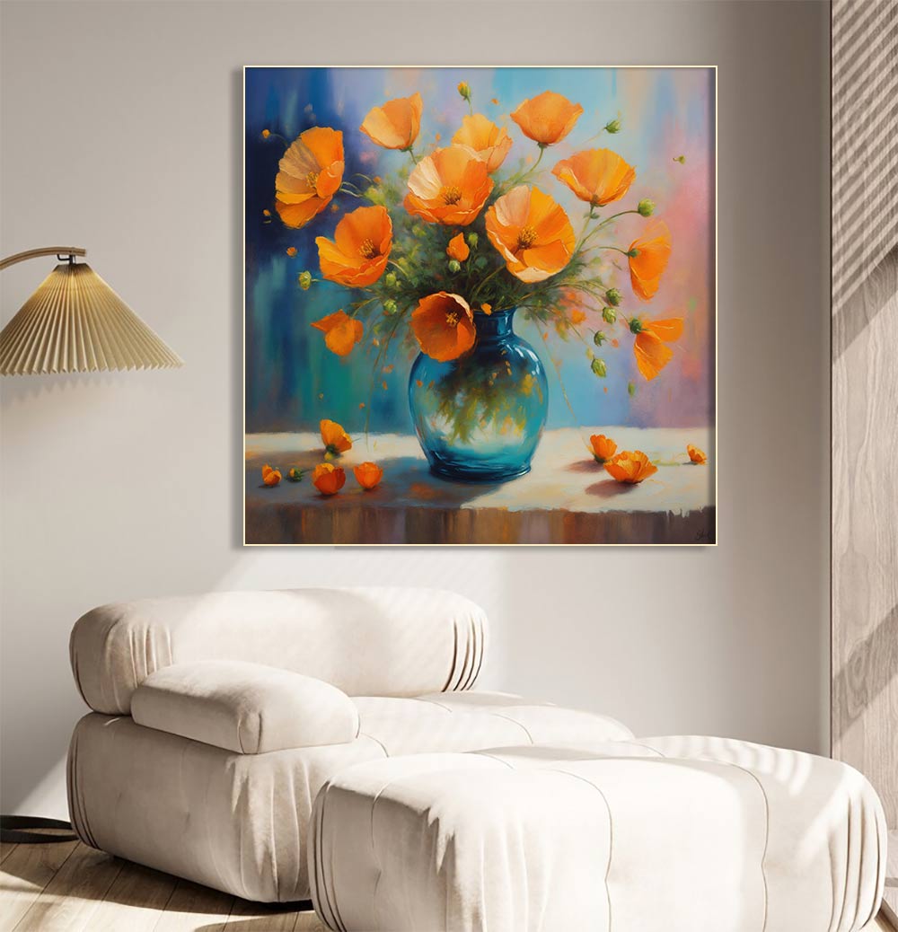 Golden Blossoms: Vibrant Floral Bouquet Oil Painting