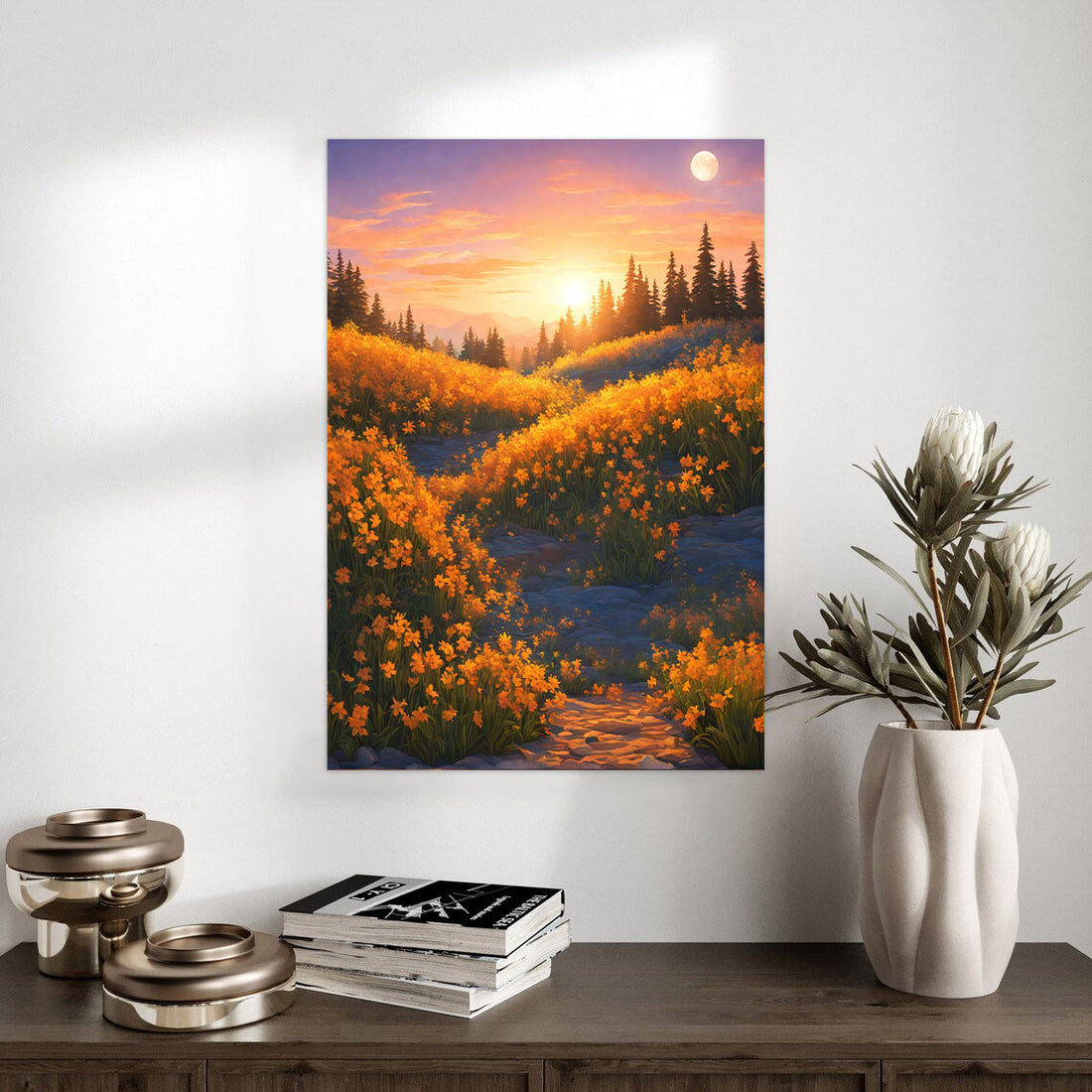 Golden Meadow Sunrise – Serene Nature Poster