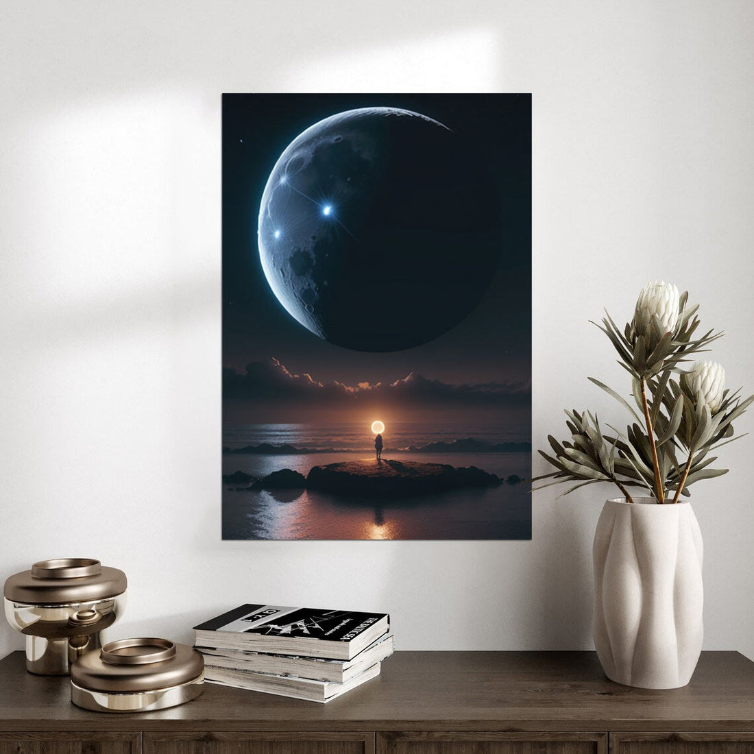 Celestial Solitude - Moonlit Galaxy Canvas Poster