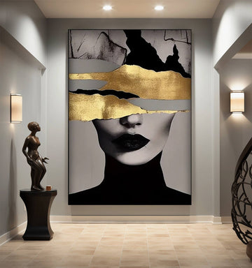 Golden Veil: Abstract Woman's Portrait with Gold Accents