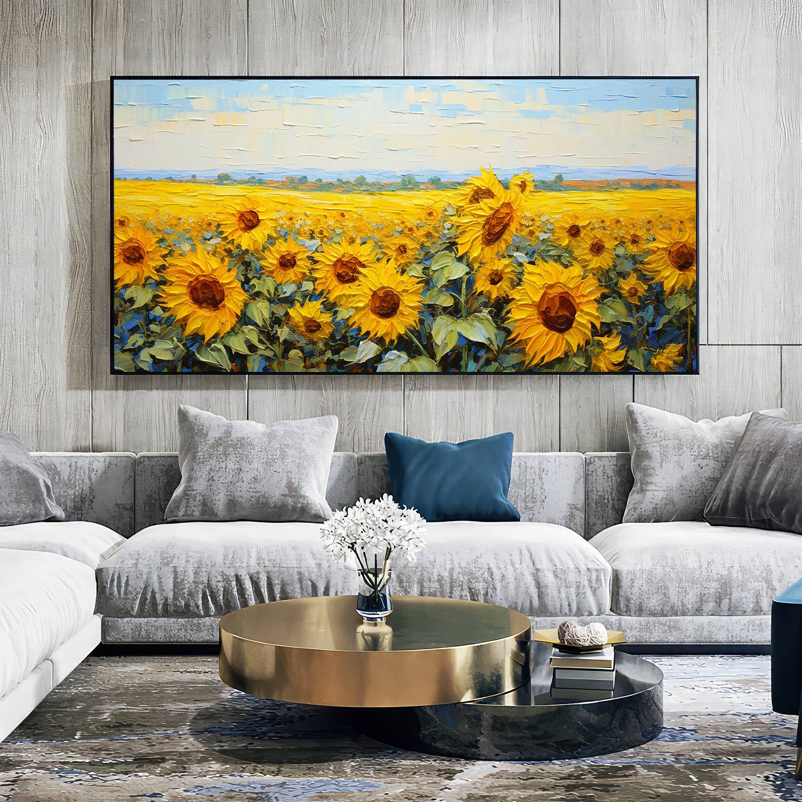 Golden Radiance: Sunflower Field Oil Painting