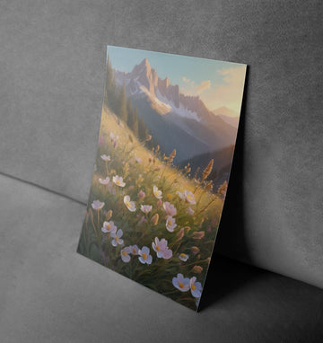 Mountain Blossom Harmony – Tranquil Alpine Meadow Poster