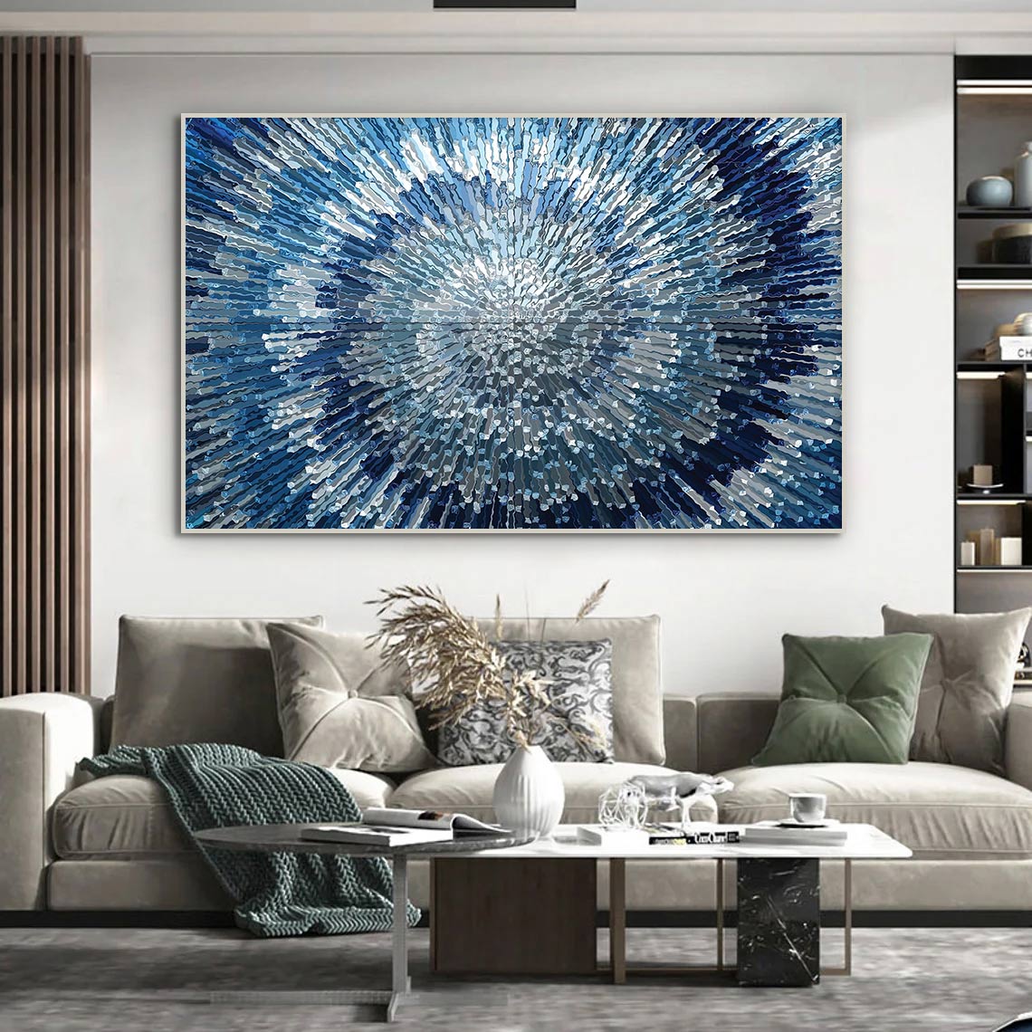 Cosmic Burst  – 3D Textured Radiant Blue Abstract Canvas Art