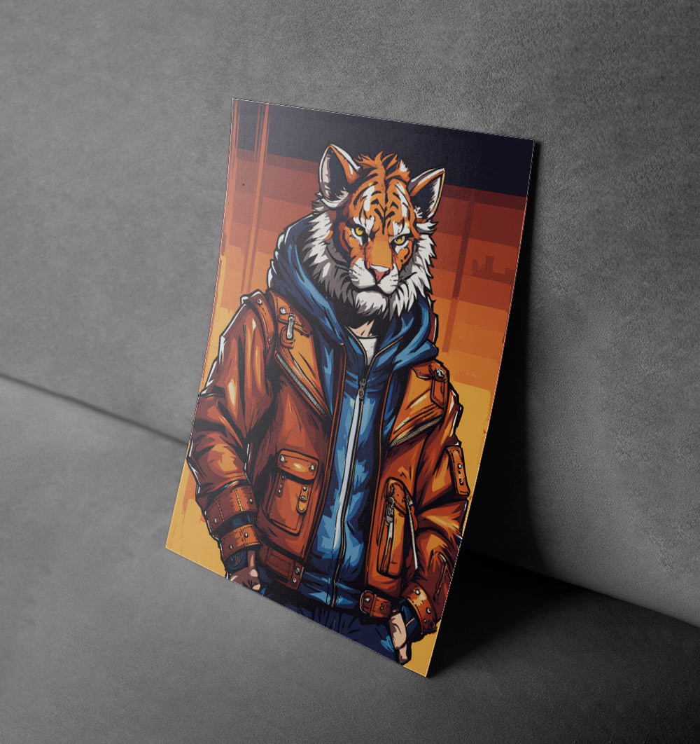 Streetwise Feline - Tiger in Leather Jacket Canvas Poster