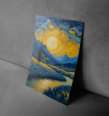 Golden Dawn over Serene Valleys – Van Gogh-Inspired Landscape