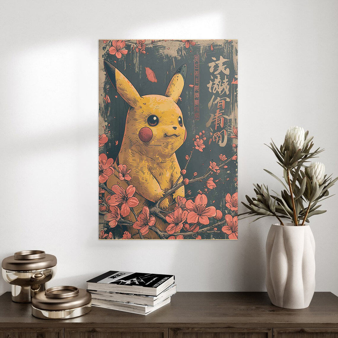 Pikachu Cherry Blossom Vintage Gaming Art Poster